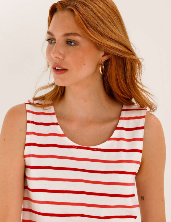 D&eacute;bardeur ray&eacute;, maille jersey (&eacute;cru / rouge)