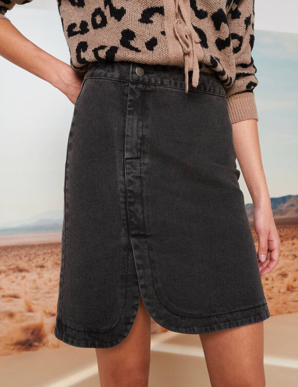 Jupe évasée effet portefeuille, jean (gris anthracite)