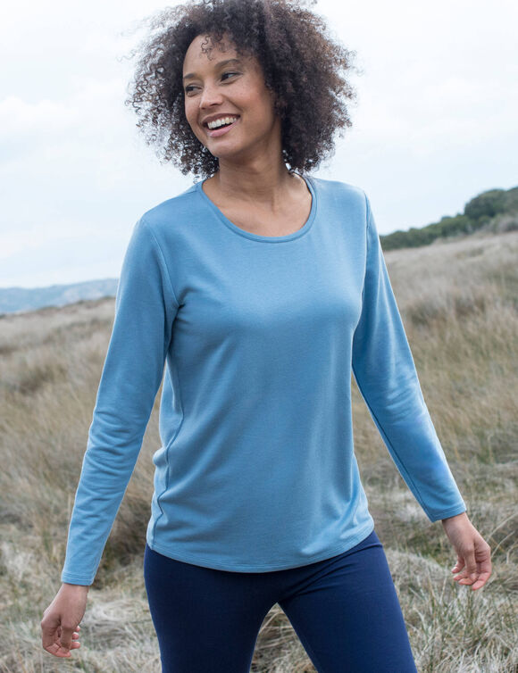 T-shirt chaleur manches longues, col rond (bleu gris&eacute;)
