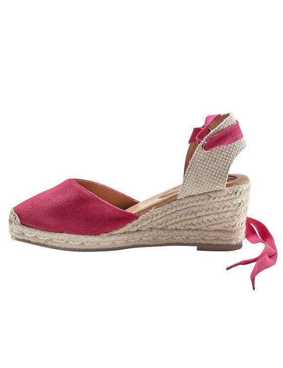 Sandales compensées corde avec liens à nouer (fuchsia)