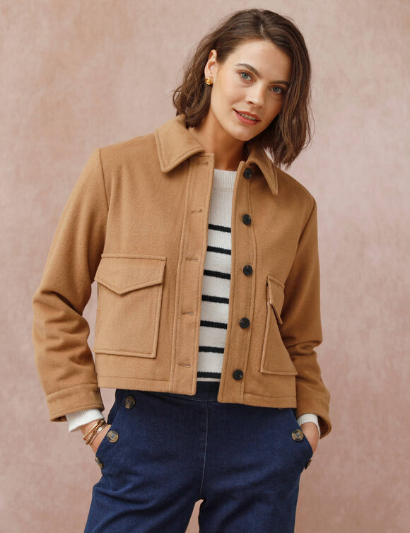 Veste courte en drap de laine (caramel)