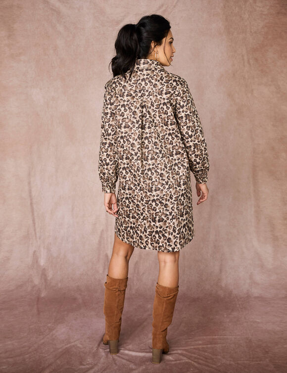 Robe-chemisier imprimée peau de bête, manches longues (taupe)
