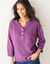 Trui met Tunesische hals en 3/4-mouwen, fantasietricot (paars)