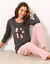 Pyjama met 'kat' print (chiné grijs / roze)