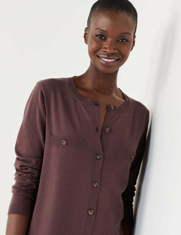 Robe pull boutonn&eacute;e, manches longues (chocolat)