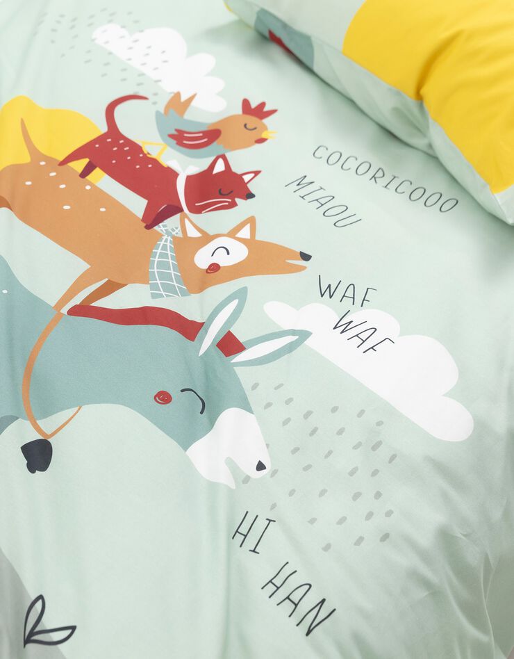 Linge de lit enfant Cocorico imprimé 1 personne - coton (céladon)
