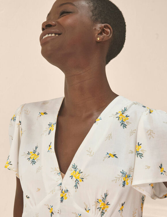 Blouse &agrave; basque imprim&eacute;e (&eacute;cru / jaune)