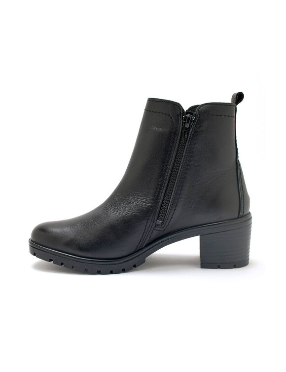 Boots zipp&eacute;es &agrave; talon en cuir lisse, extra larges (noir)