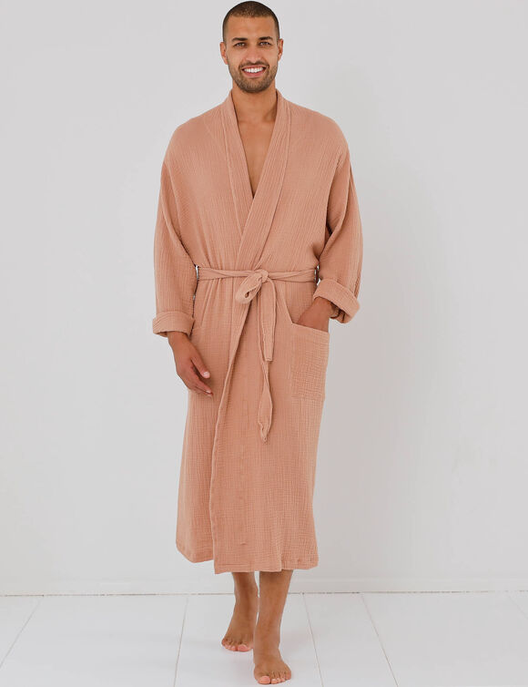 Peignoir uni en triple gaze de coton  (praline)