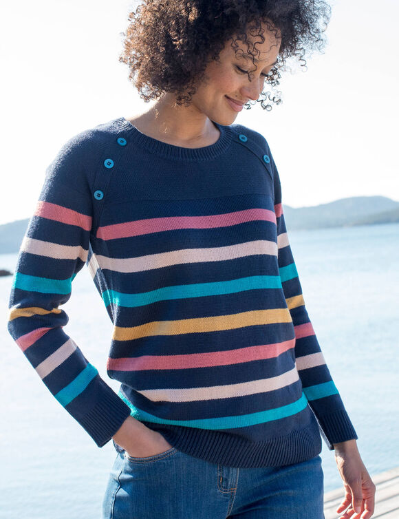 Pull marini&egrave;re manches longues ray&eacute; (marine / multicolore)