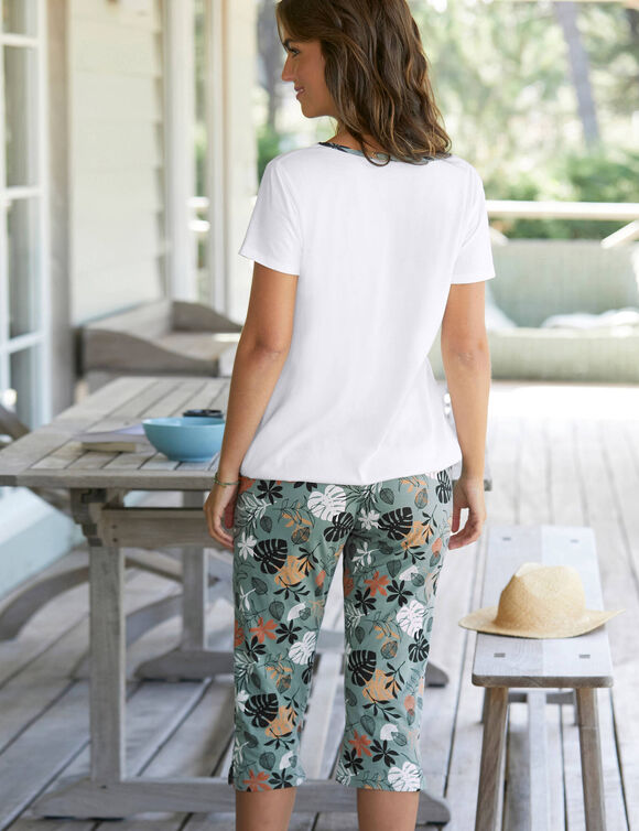 Pyjama pantacourt imprimé feuillages (vert grisé)