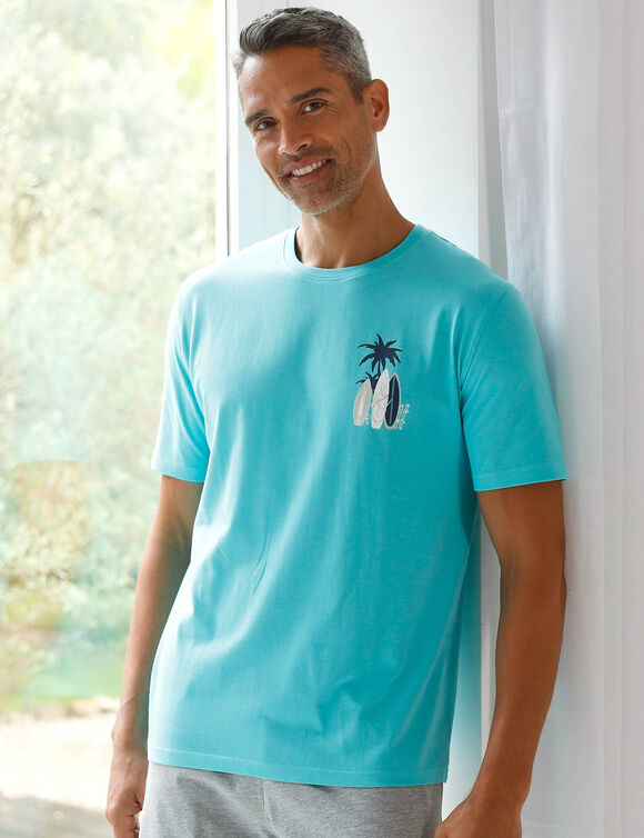 Pyjamashirt met korte mouwen en surfmotief (aqua)