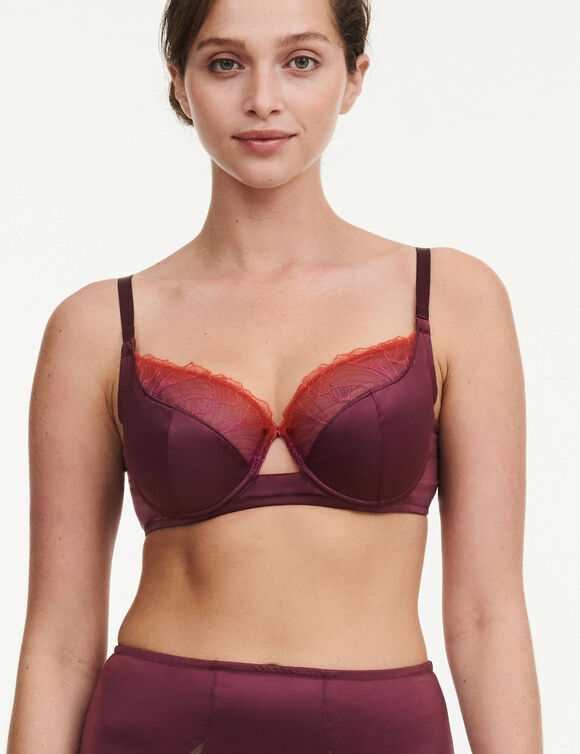 Soutien-gorge emboîtant en maille et dentelle « Tatoo love » - avec armatures (prune)