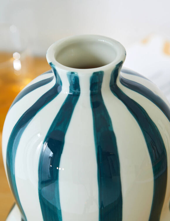 Vase gr&egrave;s ray&eacute; bleu blanc  (blanc / bleu)