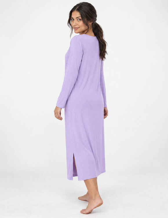 Chemise de nuit longue manches longues unie (parme)
