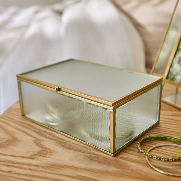 Opbergdoos in glas en metaal (goudkleurig)