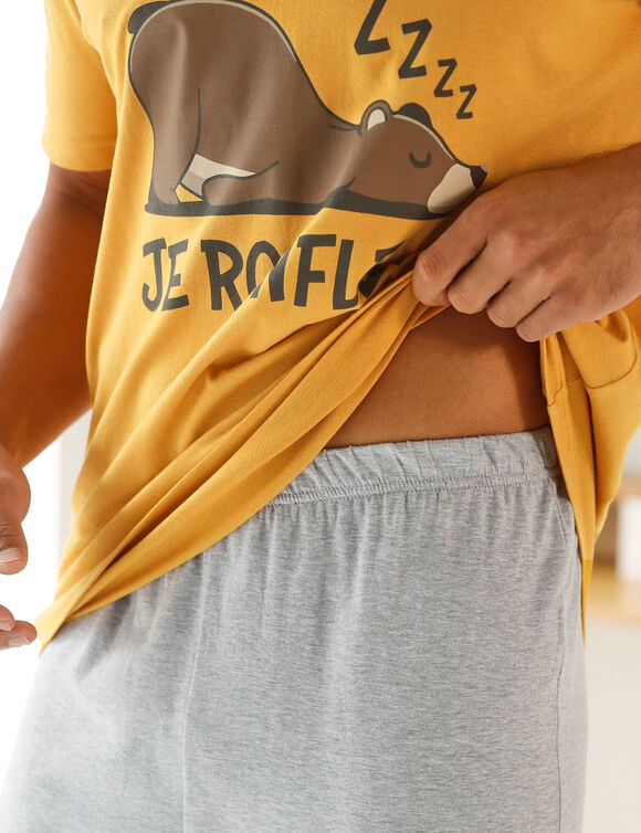 Pyjama pantalon T-shirt manches courtes (jaune / gris)