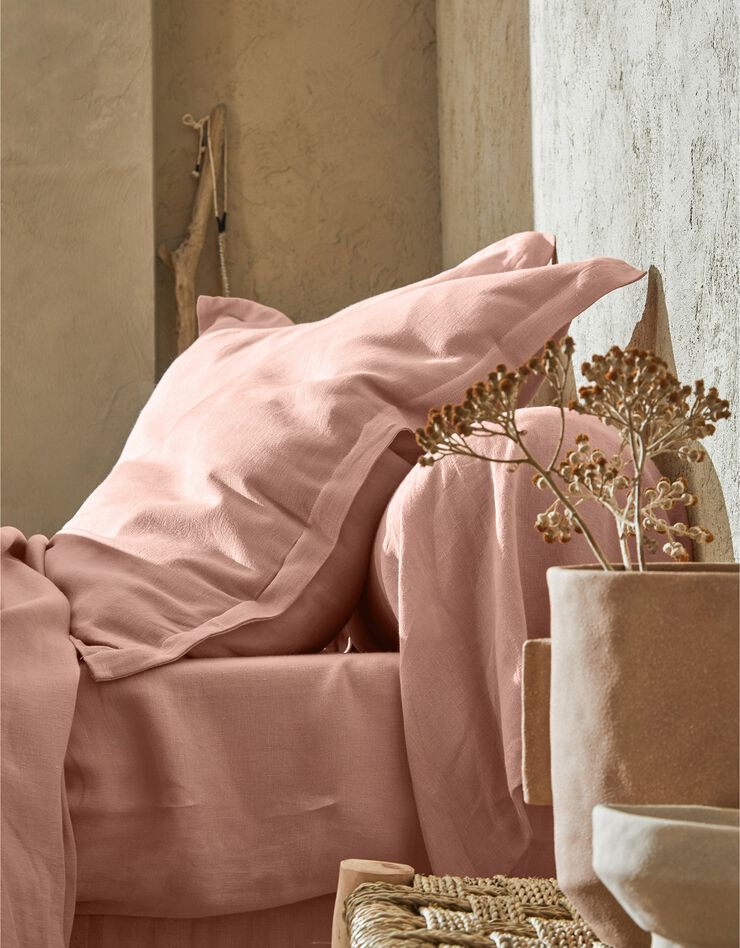 Linge de lit uni lin lavé (rose)