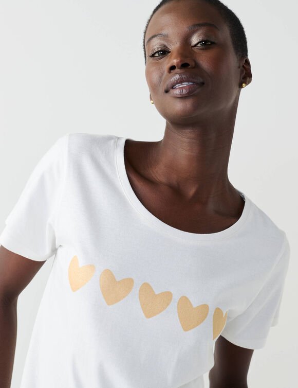 T-shirt manches courtes, imprim&eacute; coeurs dor&eacute;s (&eacute;cru)