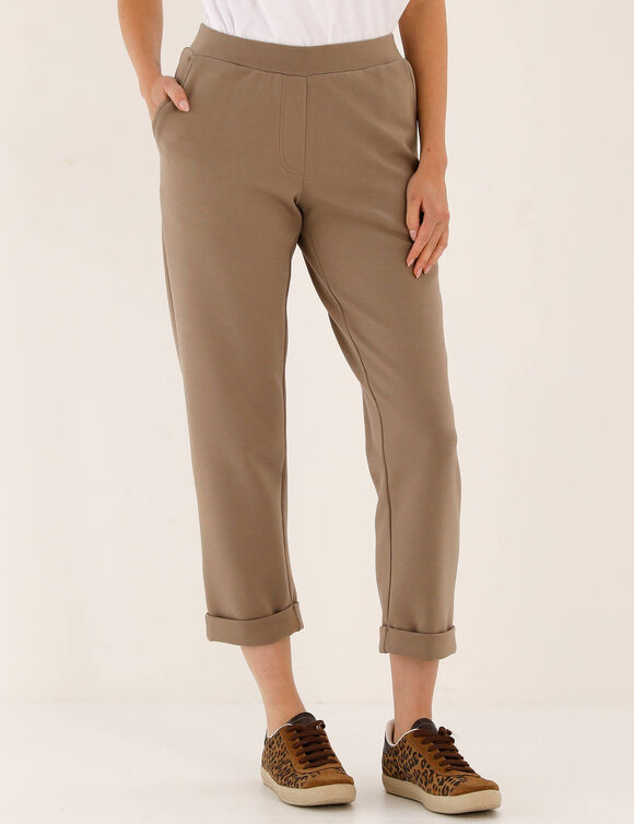 Pantalon 7/8&egrave;me &agrave; revers, en maille confort (taupe)