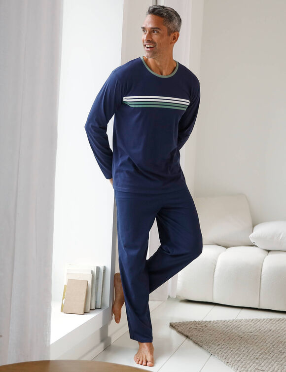 Gestreept pyjamashirt met lange mouwen (marine)
