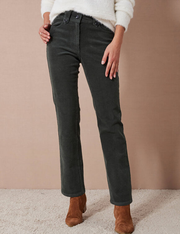 Broek in ribvelours met recht model (donkergroen)