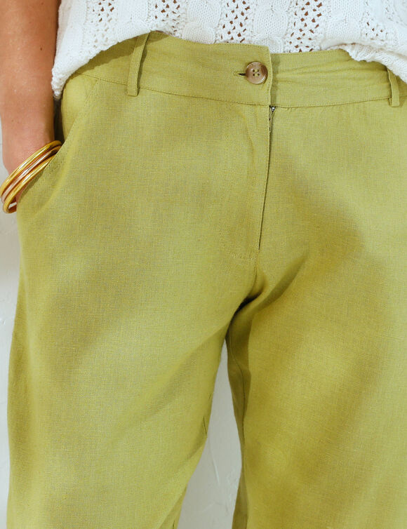 Pantalon coupe mom coton-lin uni (vert mousse)