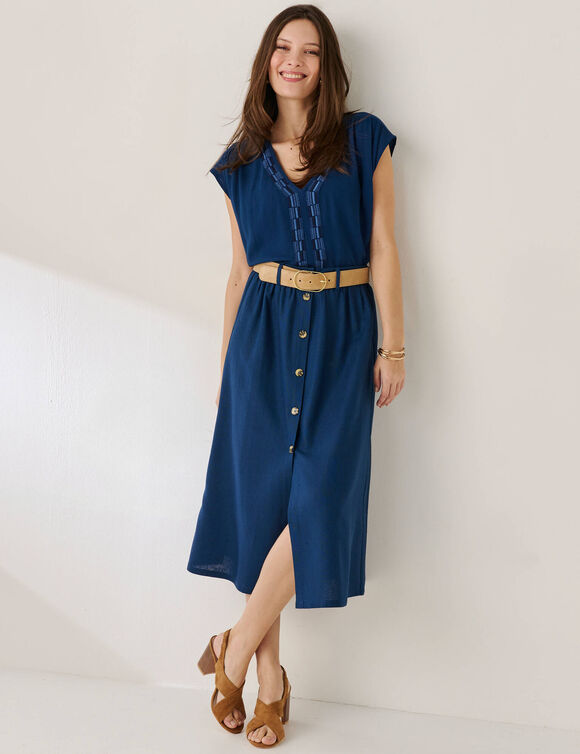 Jupe boutonn&eacute;e unie  (bleu)