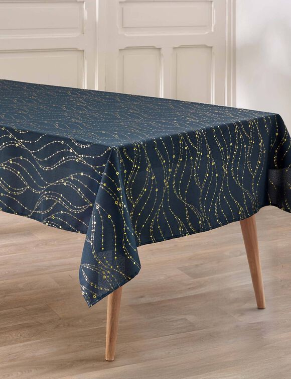 Nappe imprim&eacute;e serpentins dor&eacute;s (marine / dor&eacute;)