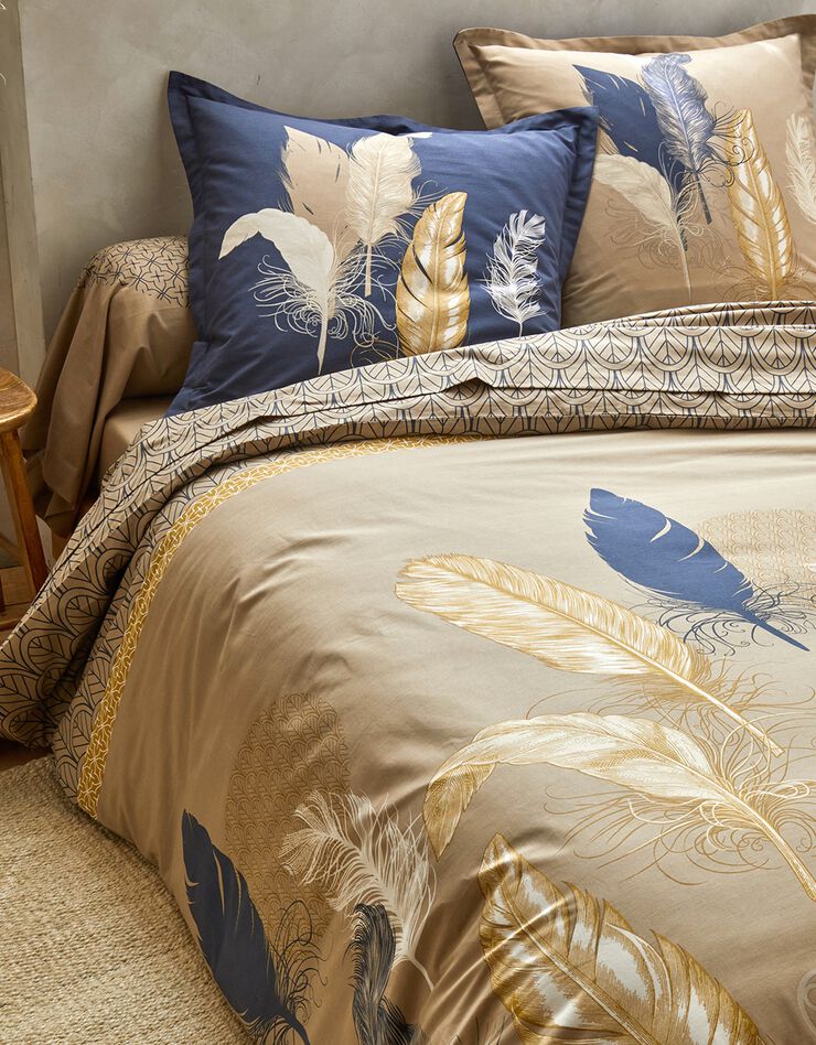 Bedlinnen Pauline in katoen met pluimpjesprint (beige)