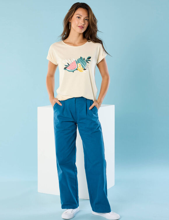 T-shirt manches courtes imprimé placé, Spécial Petites (sable)