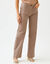 Broek in twill, ruim model met hoge taille, grote lengte (taupe)