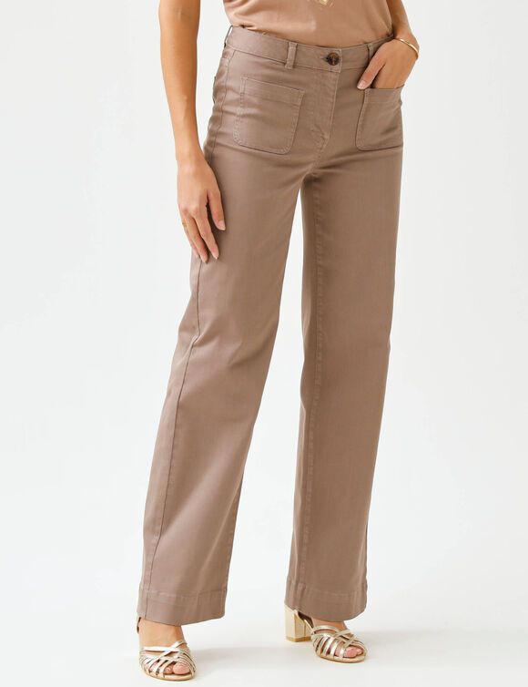 Pantalon twill coupe large taille haute, grande stature (taupe)