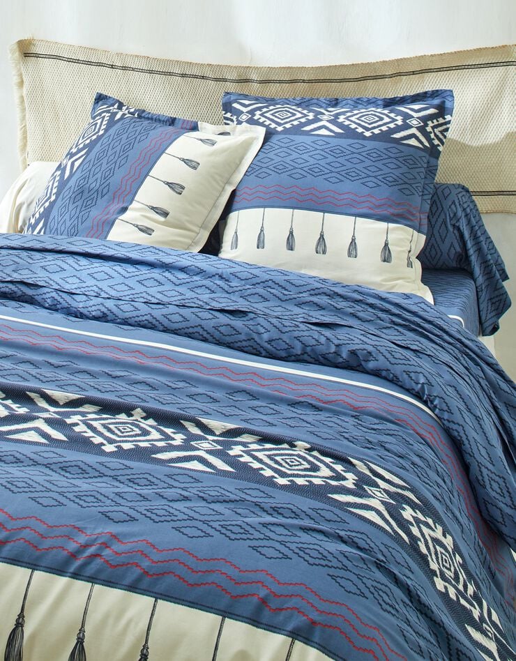 Linge de lit Atlas en coton imprimé ethnique (bleu)