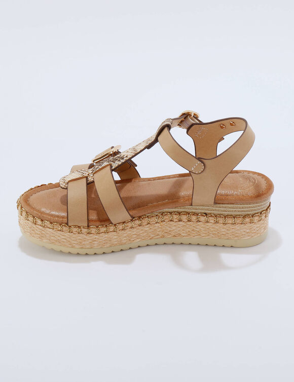 Sandales compens&eacute;es fantaisie (beige)