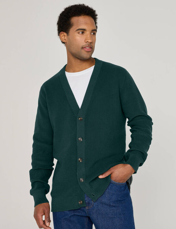 Gilet col V boutonn&eacute; en maille perl&eacute;e (c&egrave;dre)