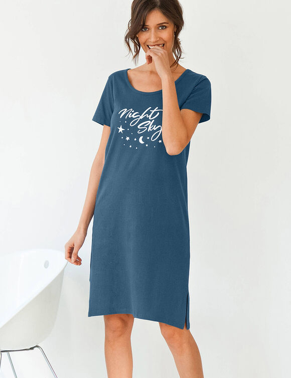 Chemise de nuit courte manches courtes – imprimé night sky (bleu foncé)