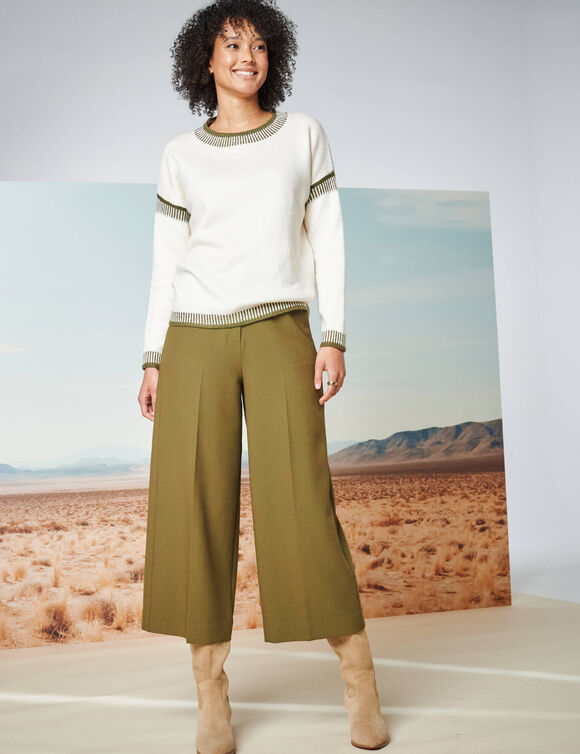 Broek met hoge taille, broekrokeffect (kaki)