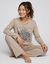 Pyjama en coton imprim&eacute; plac&eacute; "L'hiver en fleurs", manches longues (taupe chin&eacute;)