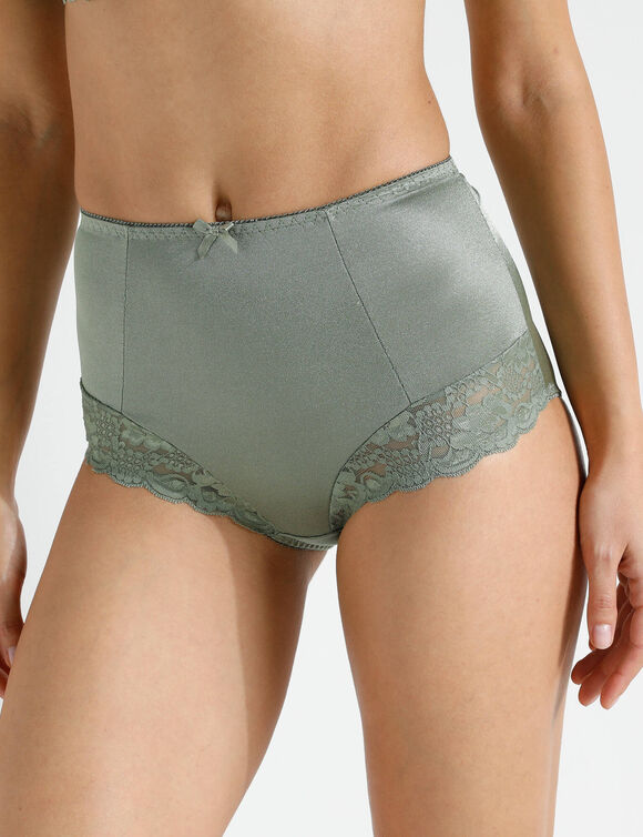 Gaineslip in glanstricot en kant Avila - set van 2 (kaki + linde)