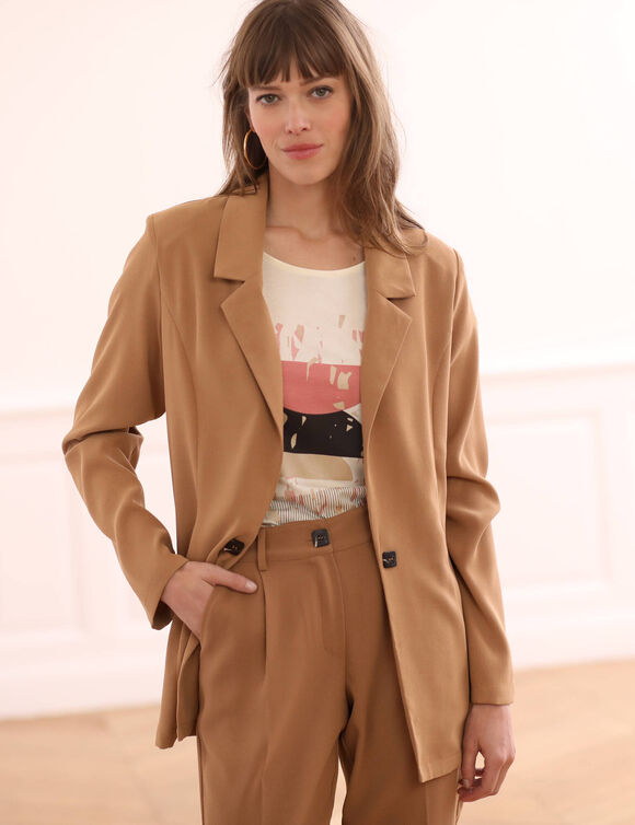 Veste blazer fluide manches longues (caramel)