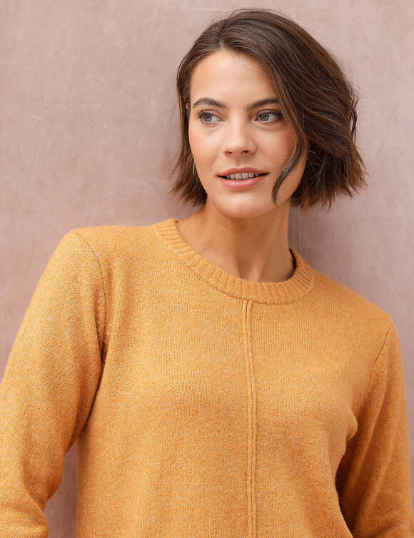 Pull col rond volume boite, maille moelleuse en laine m&eacute;lang&eacute;e (miel)