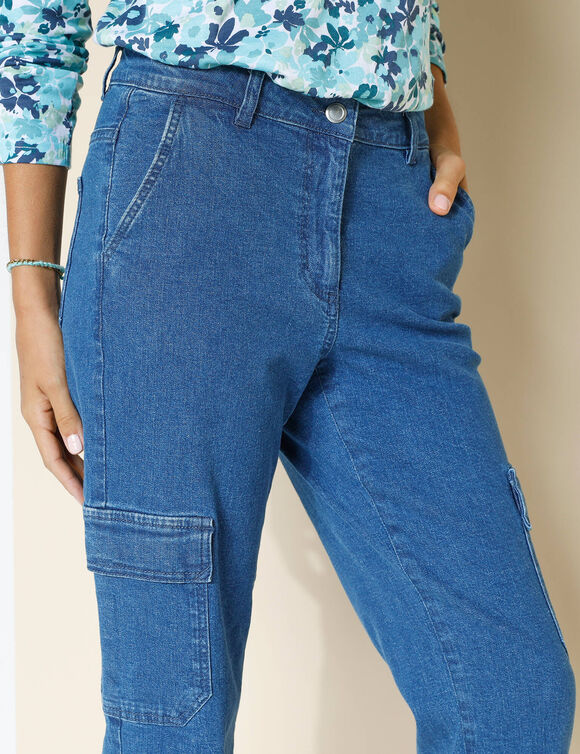 Pantalon cargo 7/8ème, jean stretch (stone)
