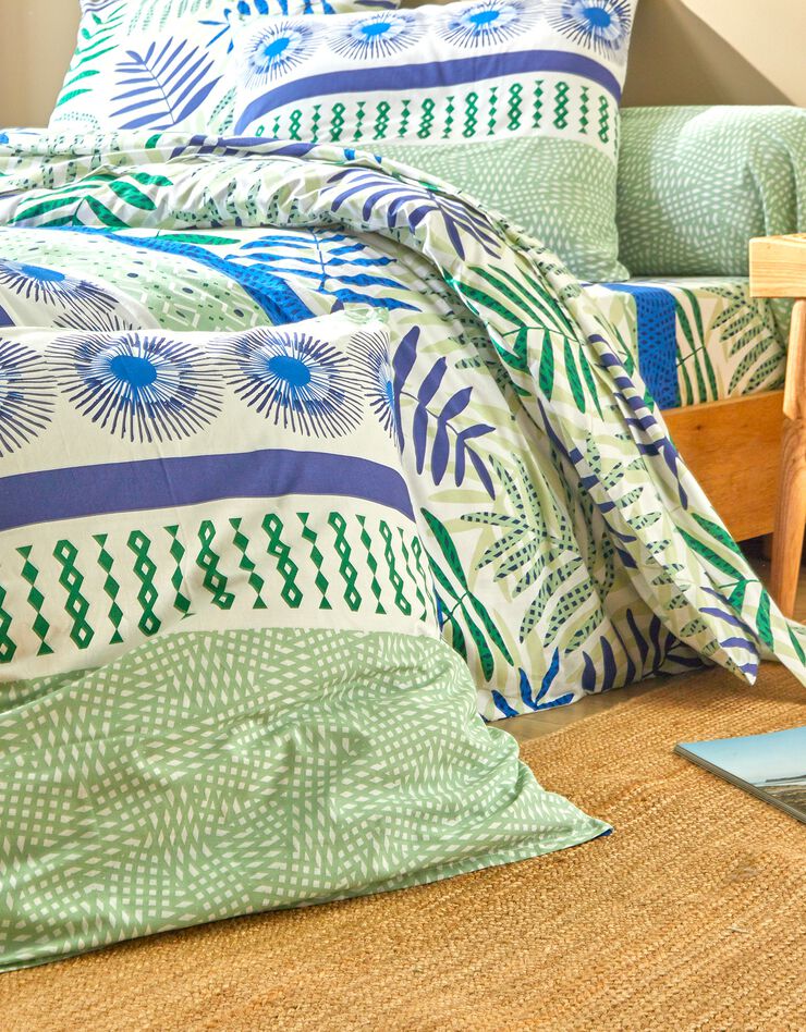Bedlinnen Adèle met grafische bladerenprint - katoen (blauw)