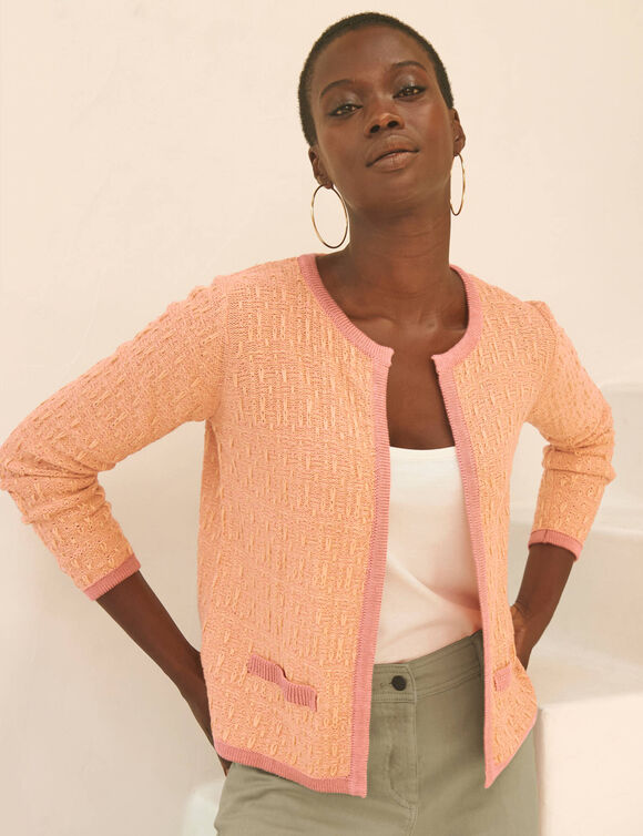 Gilet paletot, maille moulin&eacute;e (p&ecirc;che)