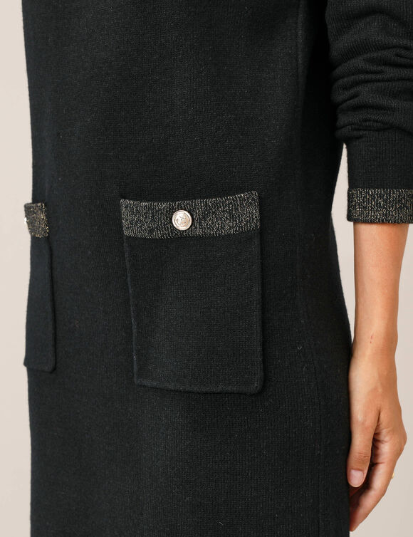 Robe pull d&eacute;tails brillants, 2 poches (noir)