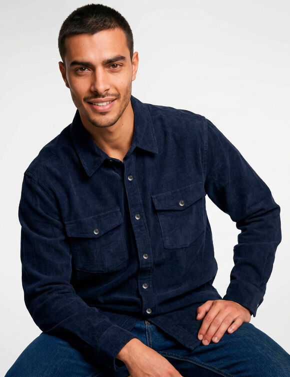 Chemise boutonn&eacute;e en velours c&ocirc;tel&eacute; (marine)
