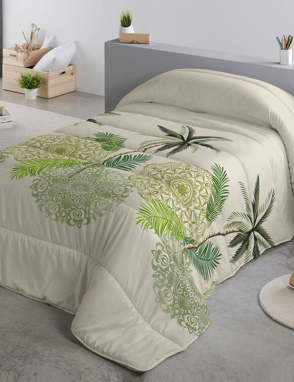 Dekbed in microvezel met tropische bladerenprint 200g/m2&lt;br&gt;&lt;br&gt; (groen)