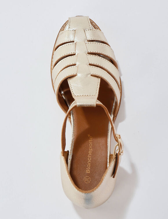 Sandales en cuir dor&eacute; petit talon (dor&eacute;)