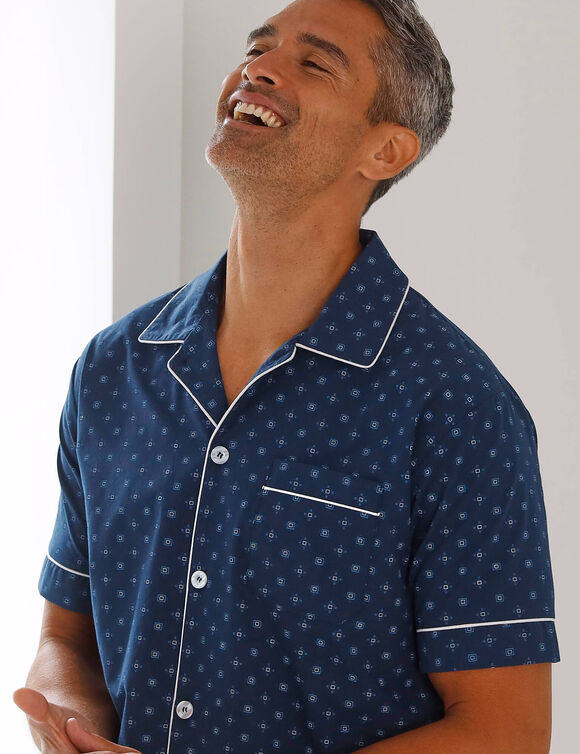 Pyjama short popeline imprimé (marine)